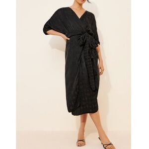 Callahan Anthropologie Sami Black Midi Wrap Dress, NEW